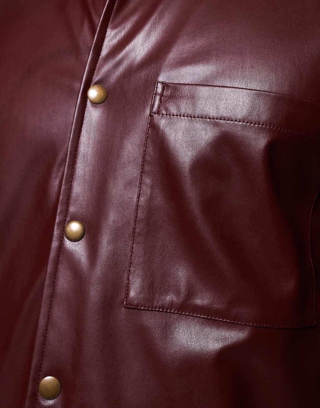 ASOS DESIGN faux leather oversize boxy shirt in burgundy - part of a set Product Image