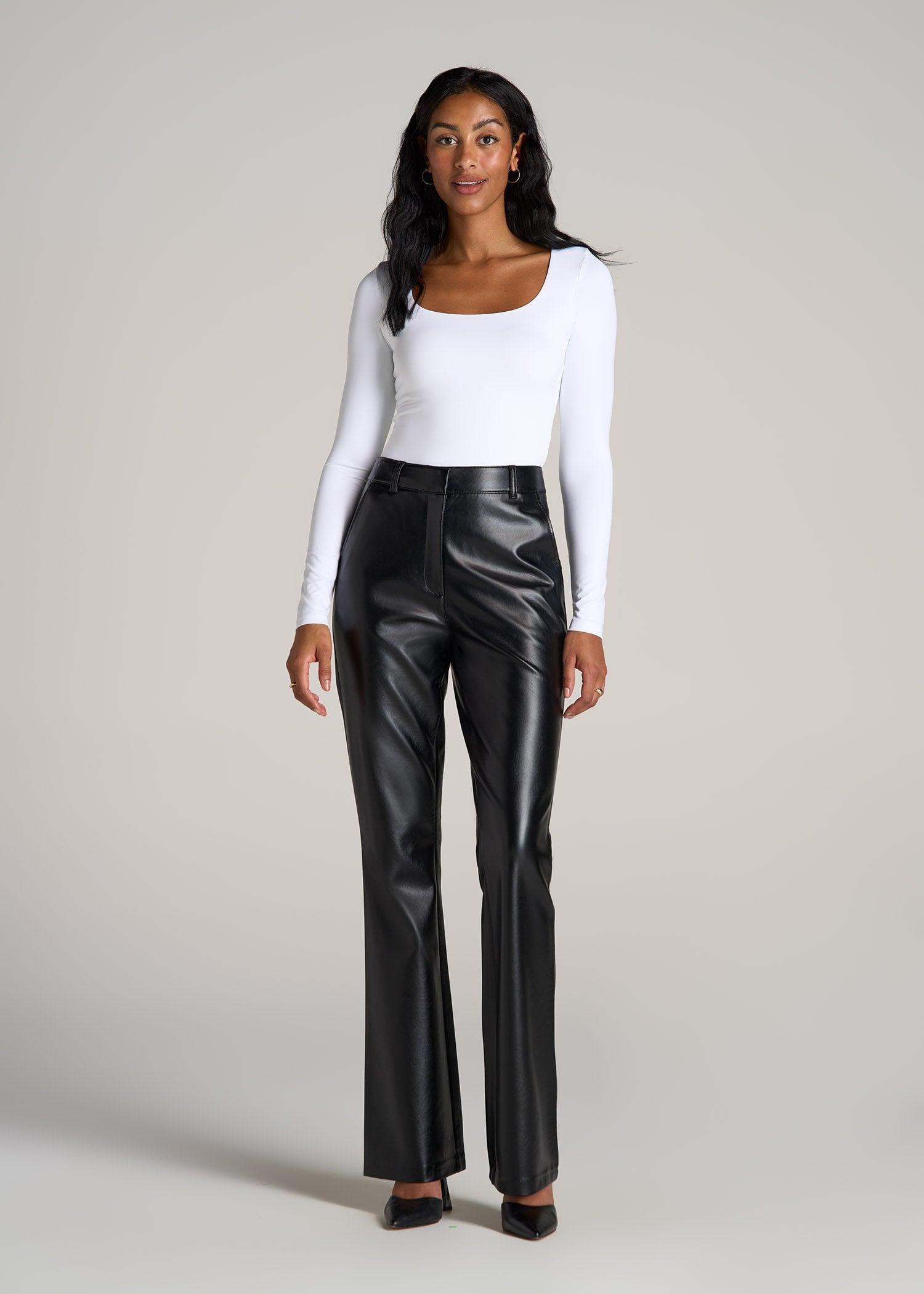 High Rise Flare Faux Leather Pants for Tall Women in Black Product Image