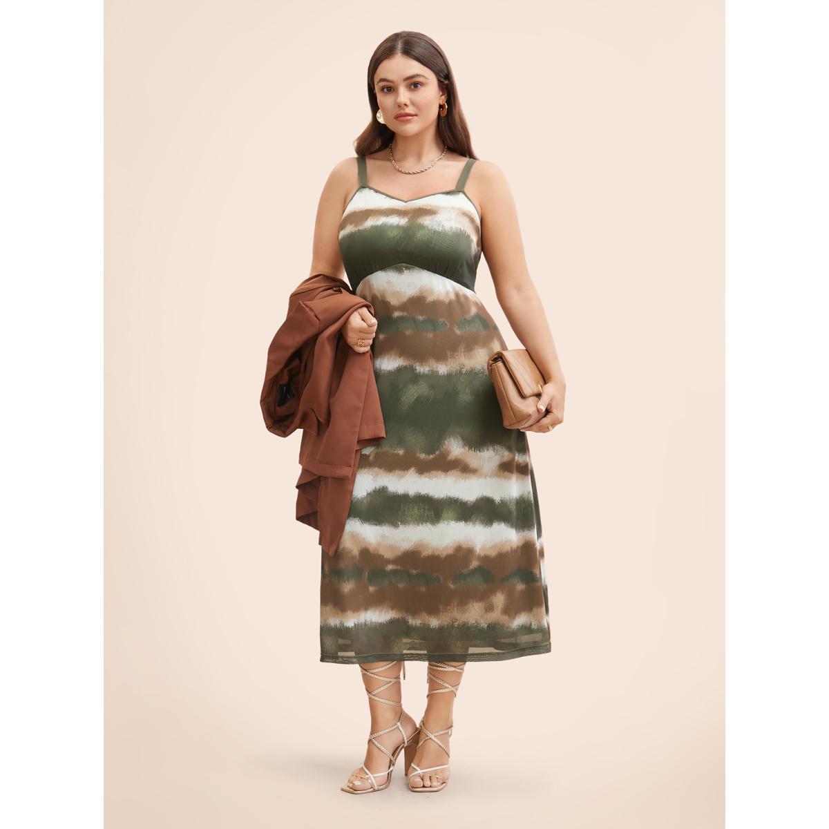 Plus Size Gradient Print Adjustable Straps Cami Dress Bronze Women Elegant Texture V-neck Sleeveless Curvy BloomChic 18-20/2X Product Image
