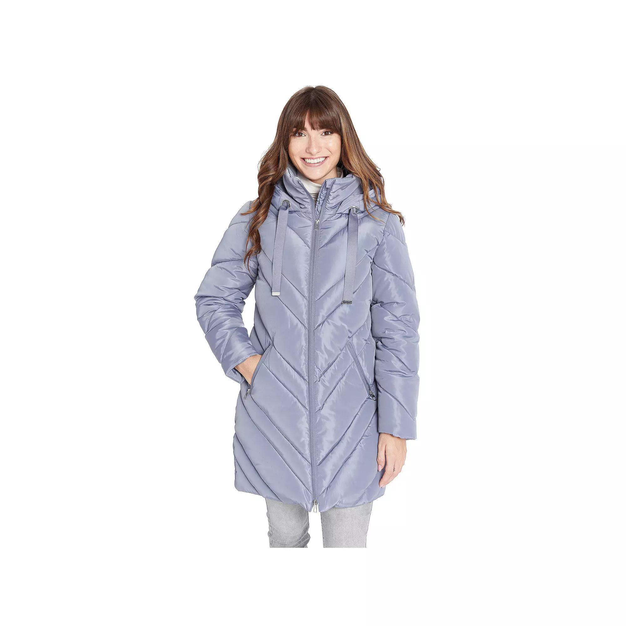 Women's Nine West Chevron Quilted Puffer Jacket, Size: Small, Black Product Image
