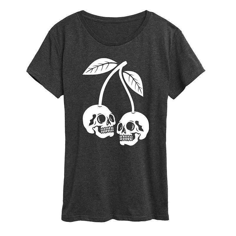 Womens Skull Cherries Graphic Tee Heather Grey Product Image