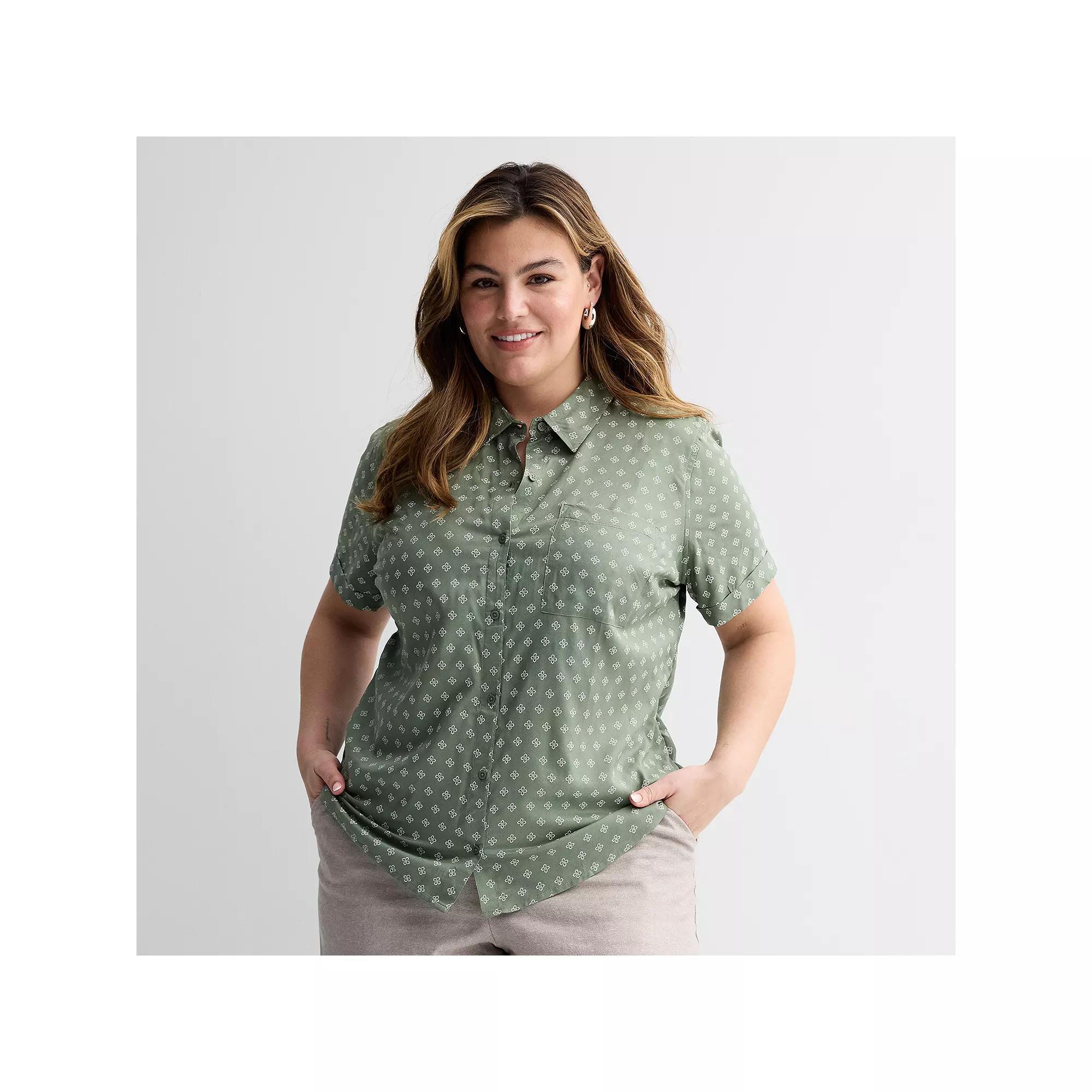 Plus Size Croft & Barrow® Camp Shirt, Women's, Size: 5XL, Green Lattice Geo Product Image