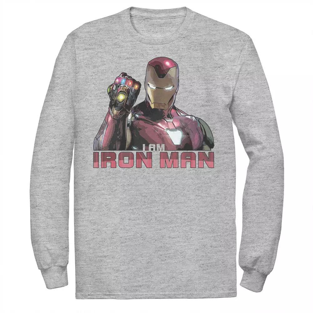 Men's Marvel Avengers Endgame I Am Iron Man Movie Quote Portrait Long Sleeve Graphic Tee, Size: Small, Athletic Grey Product Image