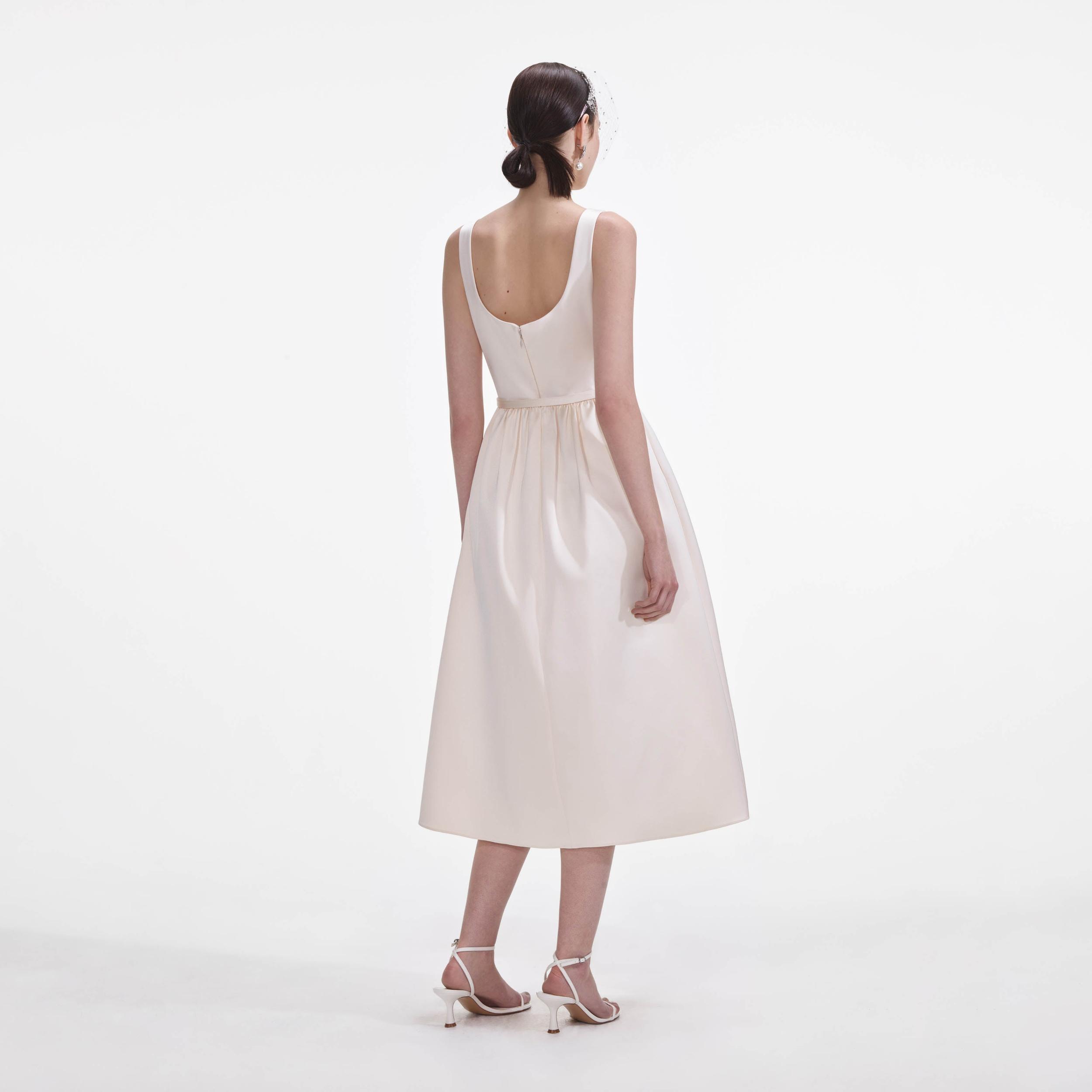 Cream Satin Flower Midi Dress Product Image