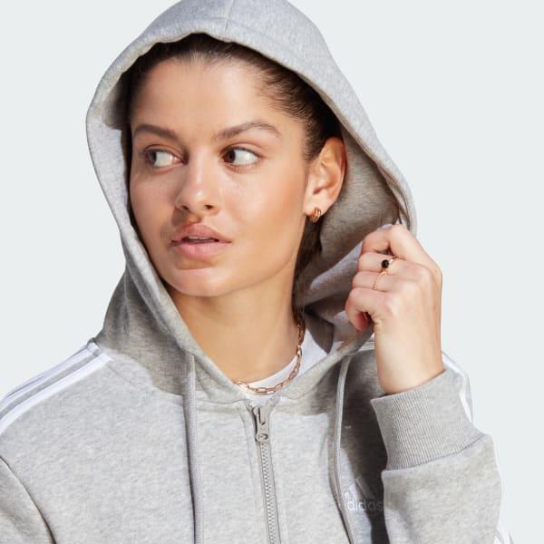 adidas Essentials 3-Stripes Full-Zip Fleece Hoodie Linen Green S Womens Product Image