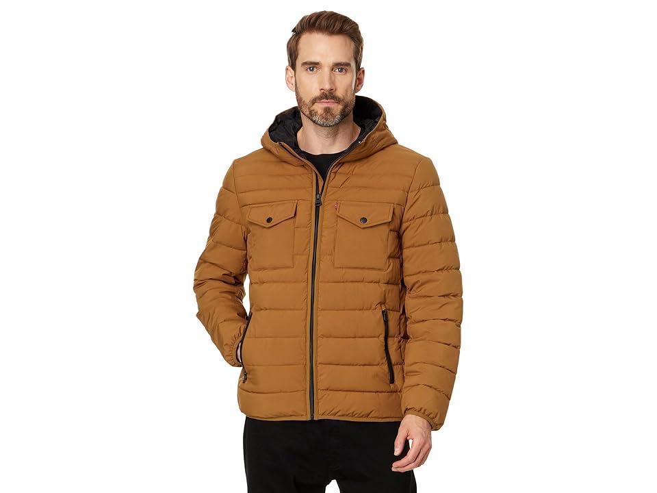 Men's Levi's® Stretch Two Pocket Quilted Hooded Jacket, Size: Small, Brown Product Image