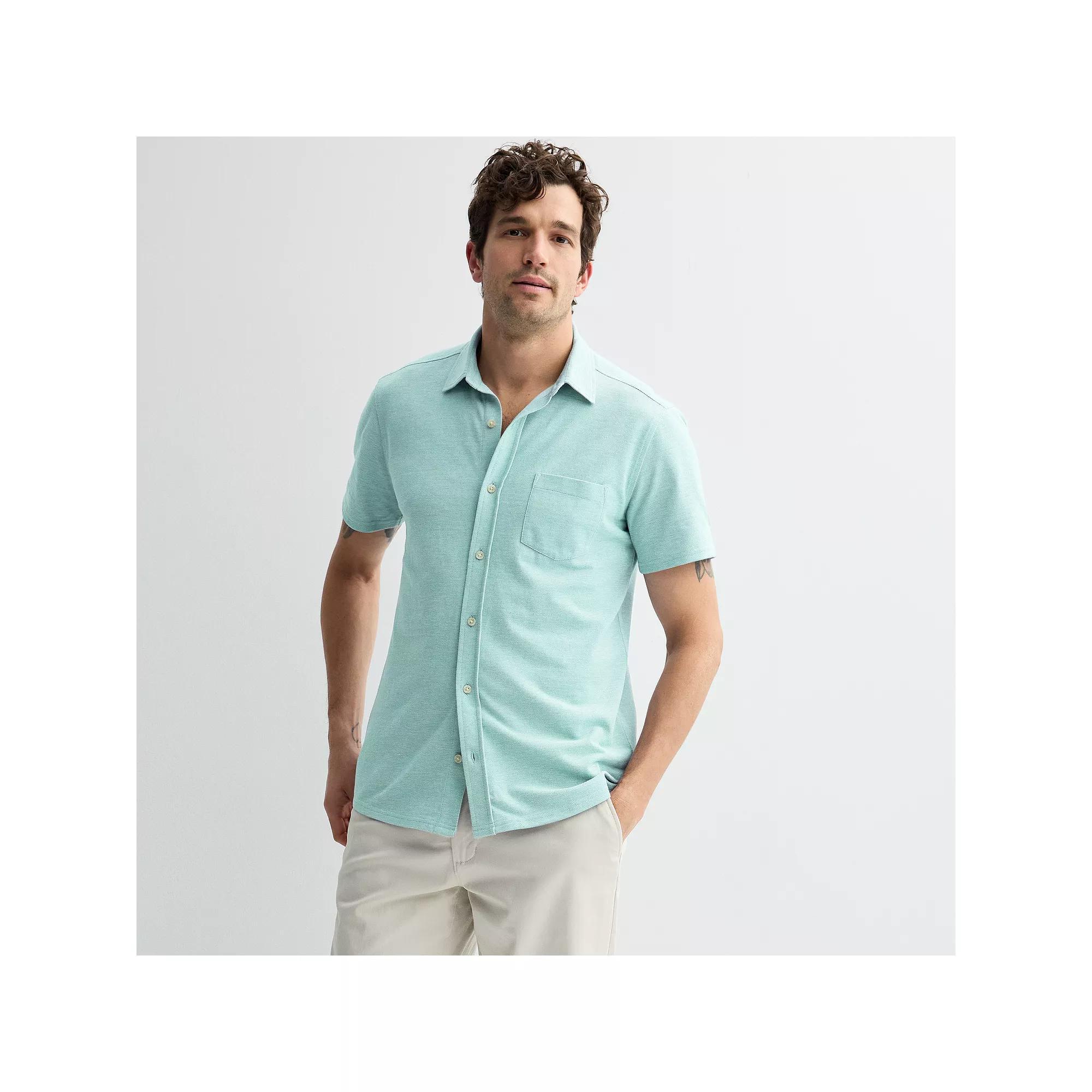 Men's Sonoma Goods For Life® Knit Short Sleeve Button Down Shirt, Size: XL, Light Green Product Image