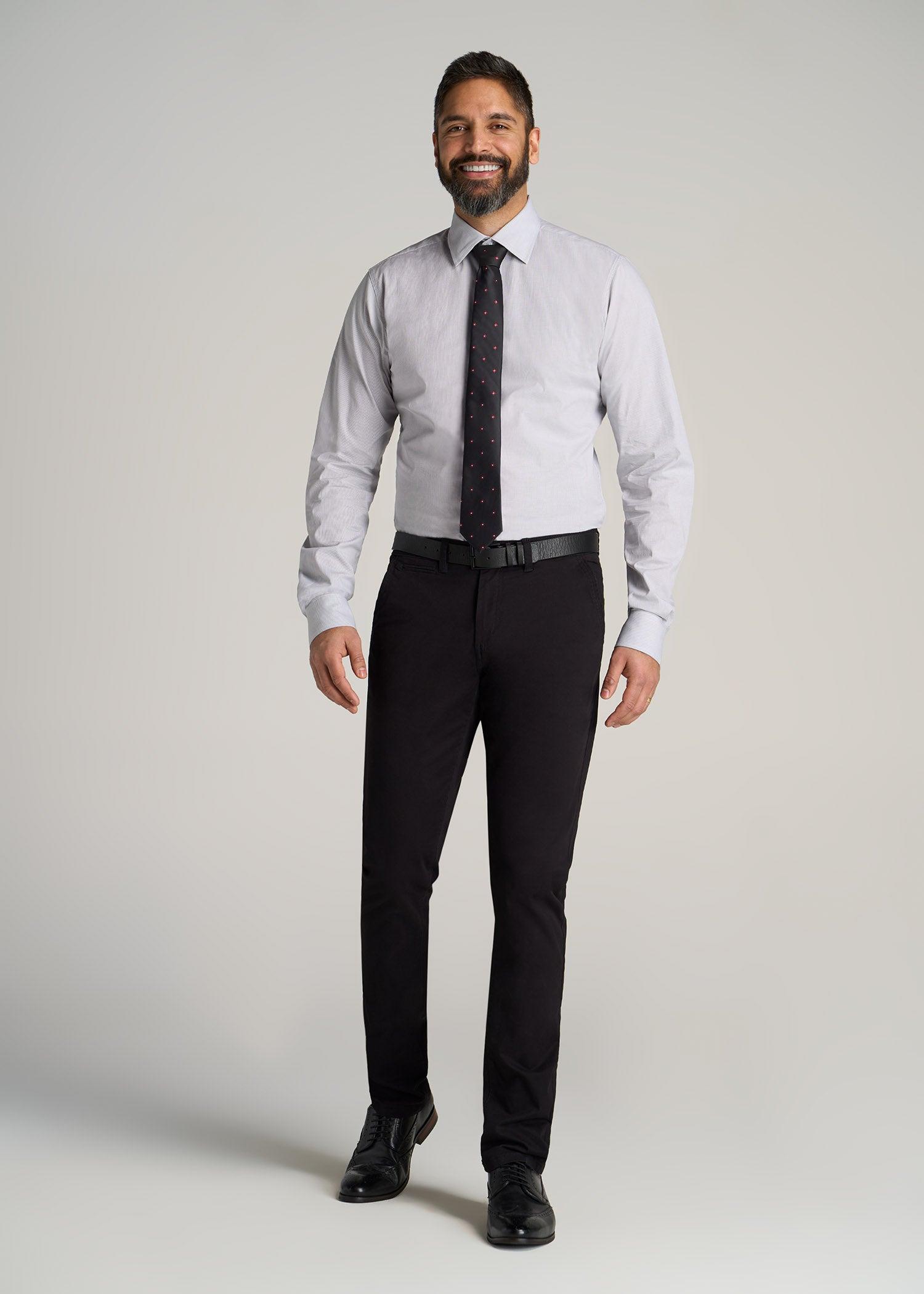 Oskar Button-Up Dress Shirt for Tall Men in Grey & White Gingham Product Image