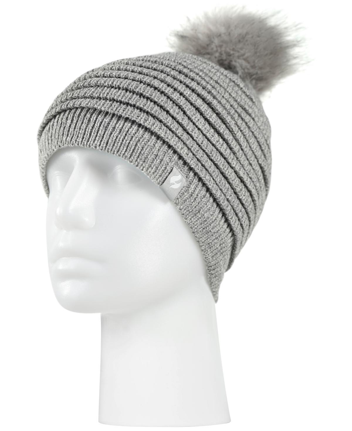 Women's Heat Holders Heatweaver Rib Knit Pom Pom Hat, Blue Product Image