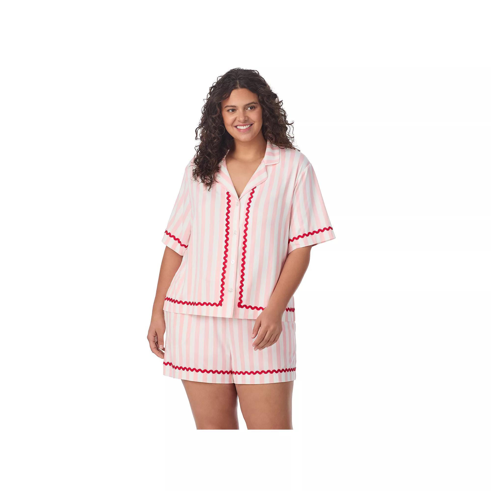 Plus Size Beauty Sleep Social 2-Piece Cozy Notch Pajama Top & Pajama Shorts Set, Women's, Size: 1XL, Coco Cabana Product Image