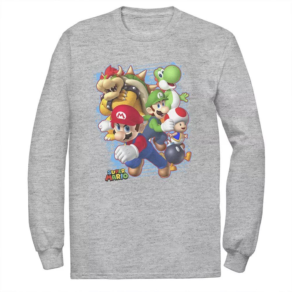 Big & Tall Nintendo Super Mario Bros Group Shot Long Sleeve, Men's, Size: 3XL, Athletic Grey Product Image