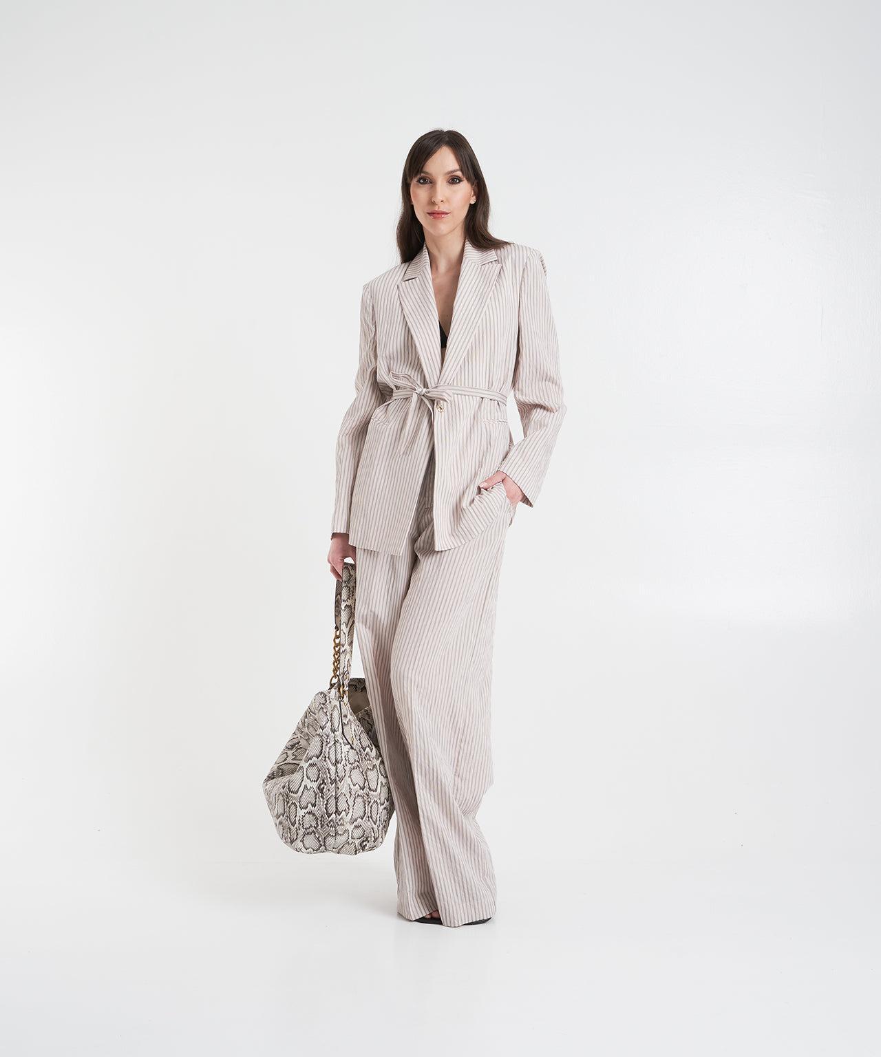 Striped blazer with waistband Product Image