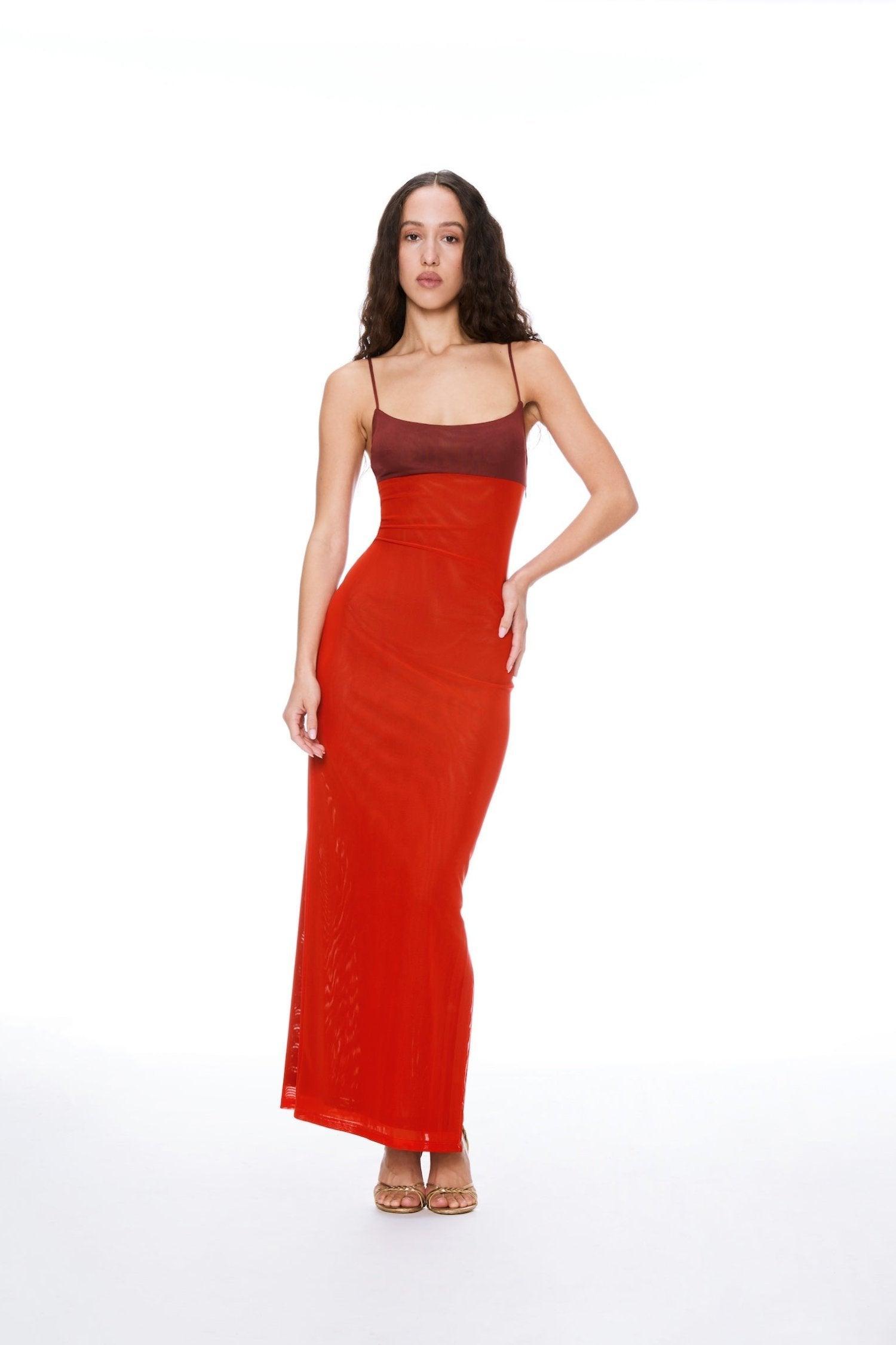 THAIS DRESS - RED AND PLUM Product Image