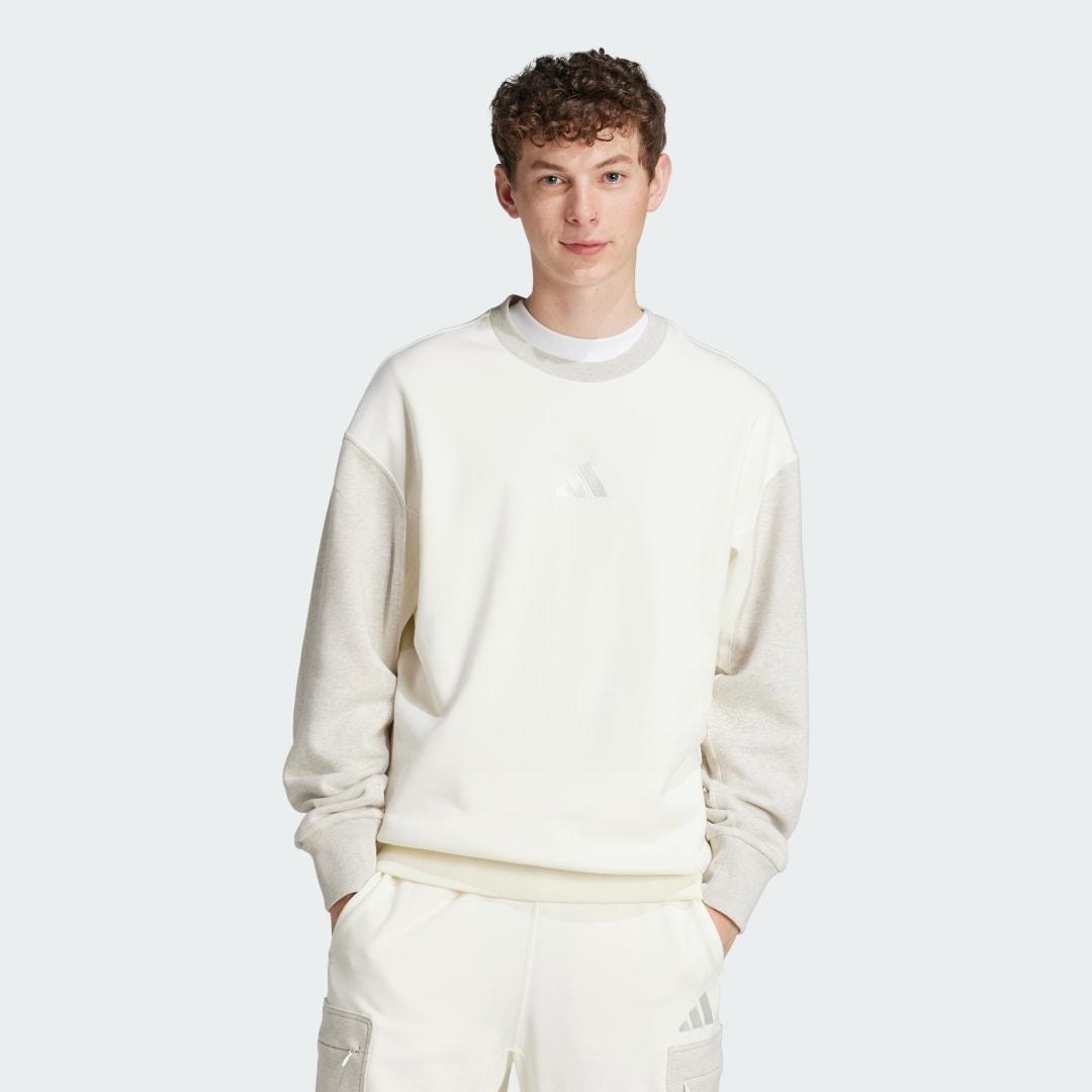 adidas All SZN French Terry Colorblock Crew Sweatshirt Semi Court Green XS Mens Product Image