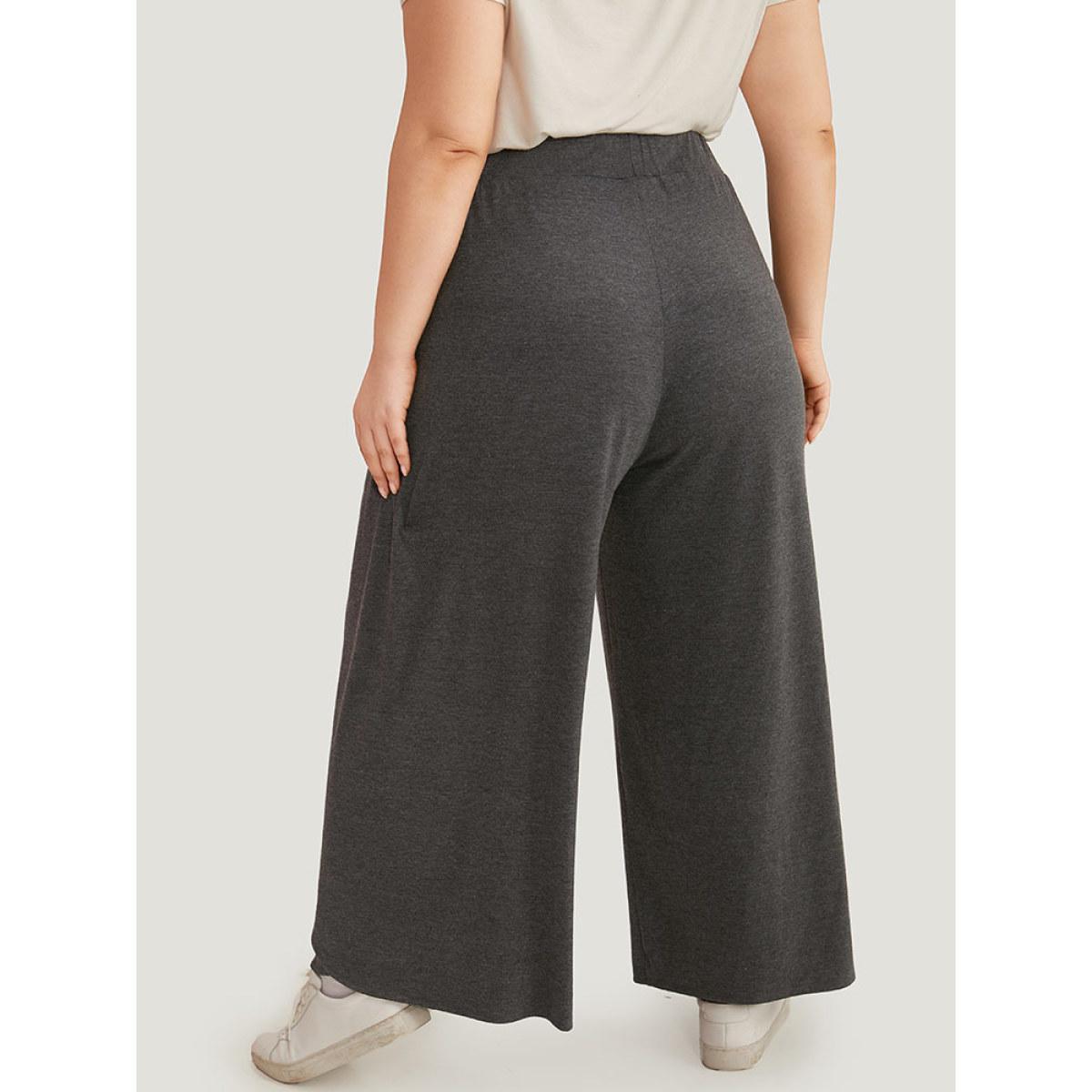 Plus Size Wideband Waist Tiered Wide Leg Pants Women DimGray Casual Wide Leg High Rise Dailywear Pants BloomChic 30/6X Product Image