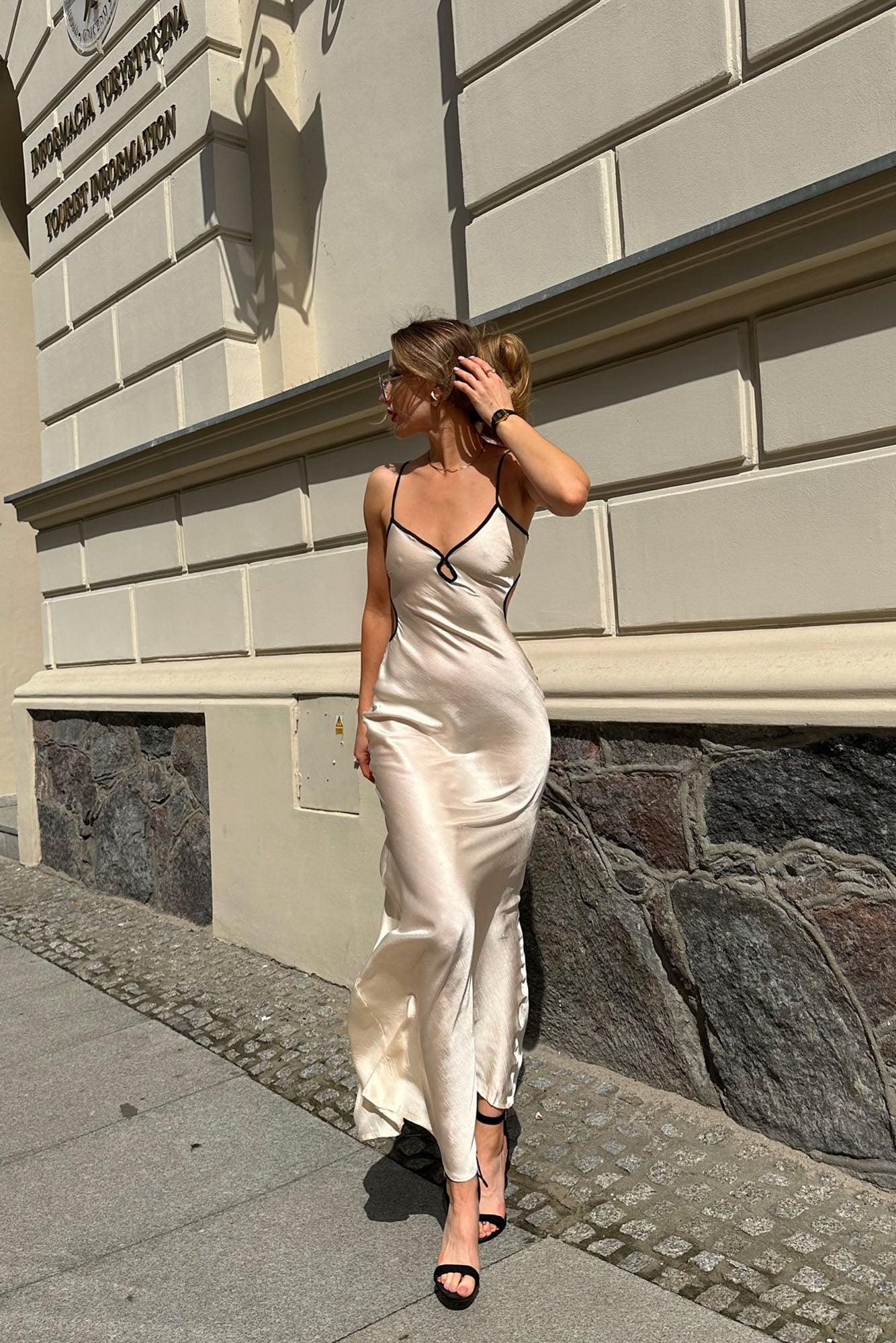 Saisha Satin Maxi Dress - Cream Product Image