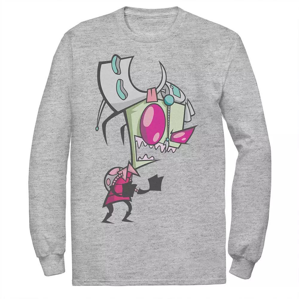 Men's Nickelodeon Invader Zim Menacing Laugh Tired Gir Portrait Long Sleeve Graphic Tee, Size: Large, Athletic Grey Product Image