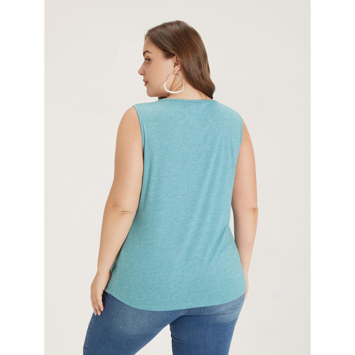 Plus Size Heather Plicated Detail Square Neck Tank Top Women Turquoise Casual Non U-neck Everyday Tank Tops Camis BloomChic 14-16/1X Product Image