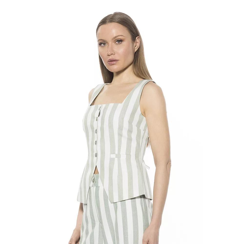 Women's ALEXIA ADMOR Adeline Square Neck Button Down Vest Top, Size: 4, Green Stripe Product Image