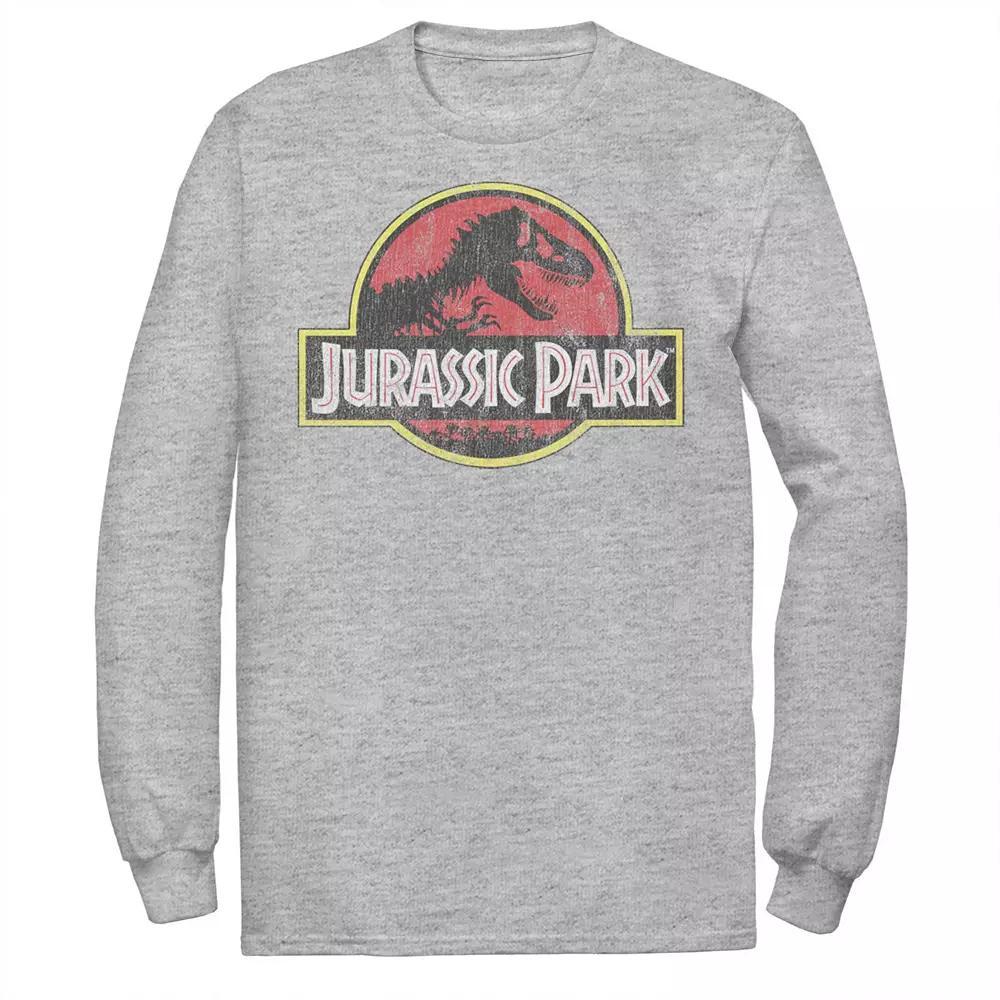 Men's Jurassic Park Distressed Original Park Logo Long Sleeve Graphic Tee, Size: XL, White Product Image
