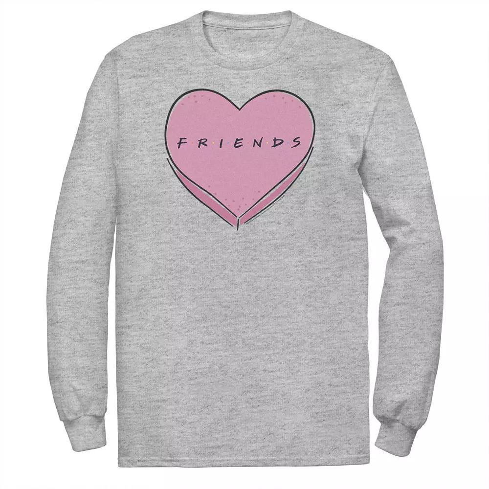 Men's Friends Valentine's Day Candy Heart Logo Long Sleeve Tee, Size: Large, Athletic Grey Product Image