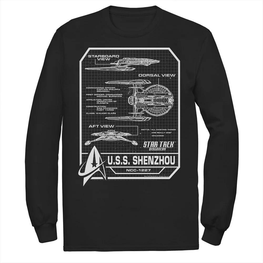 Men's Star Trek Discovery U.S.S. Shenzhou Schematics Long Sleeve Tee, Size: Large, Black Product Image