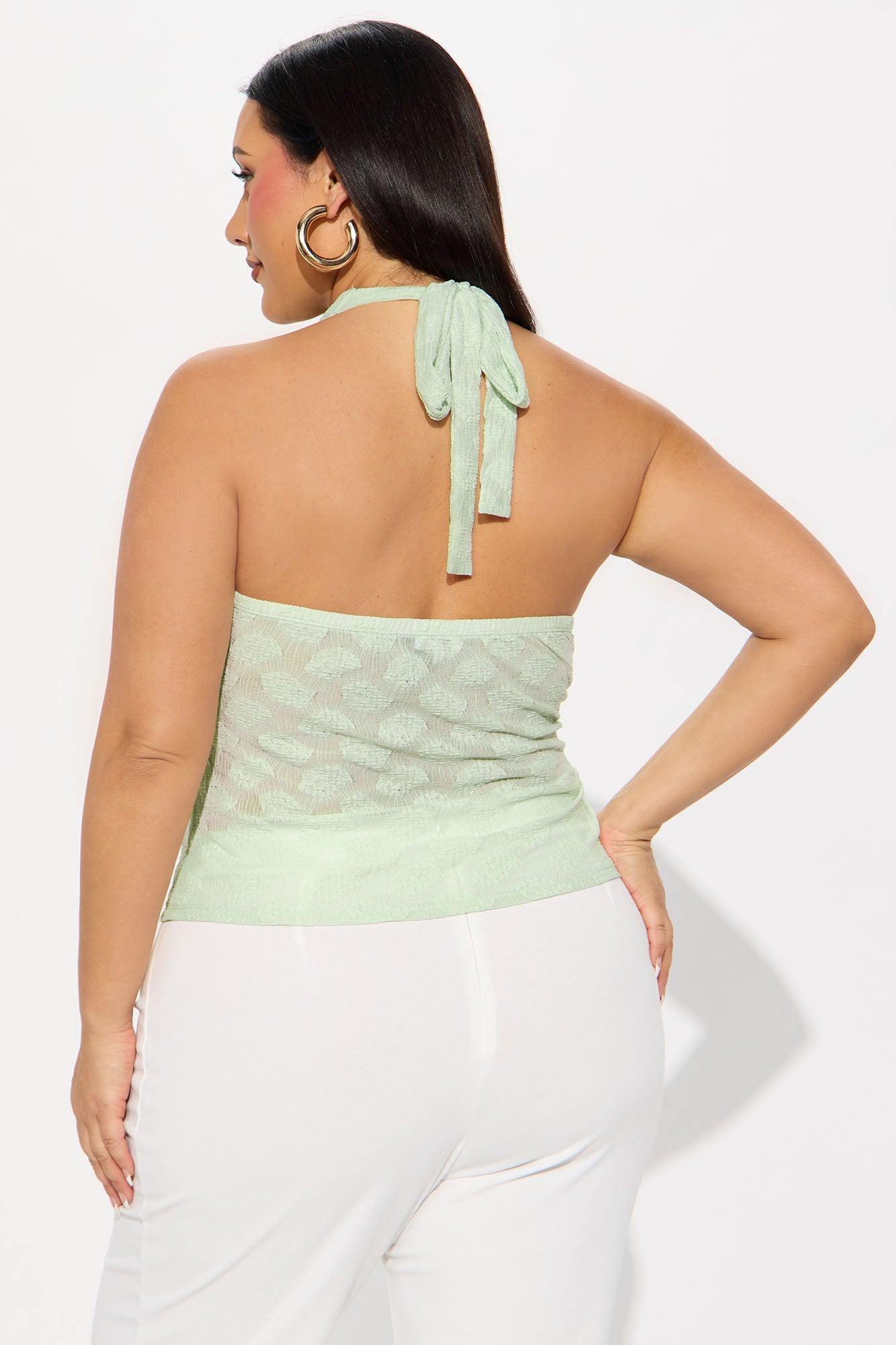 Norah High Neck Halter Top - Sage Product Image