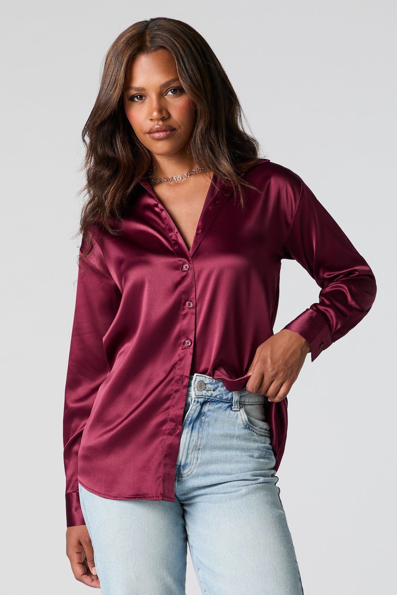 Satin Button-Up Top Female Product Image