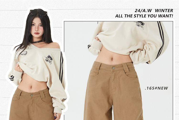 Mid Rise Plain Wide Leg Jeans (Various Designs) Product Image