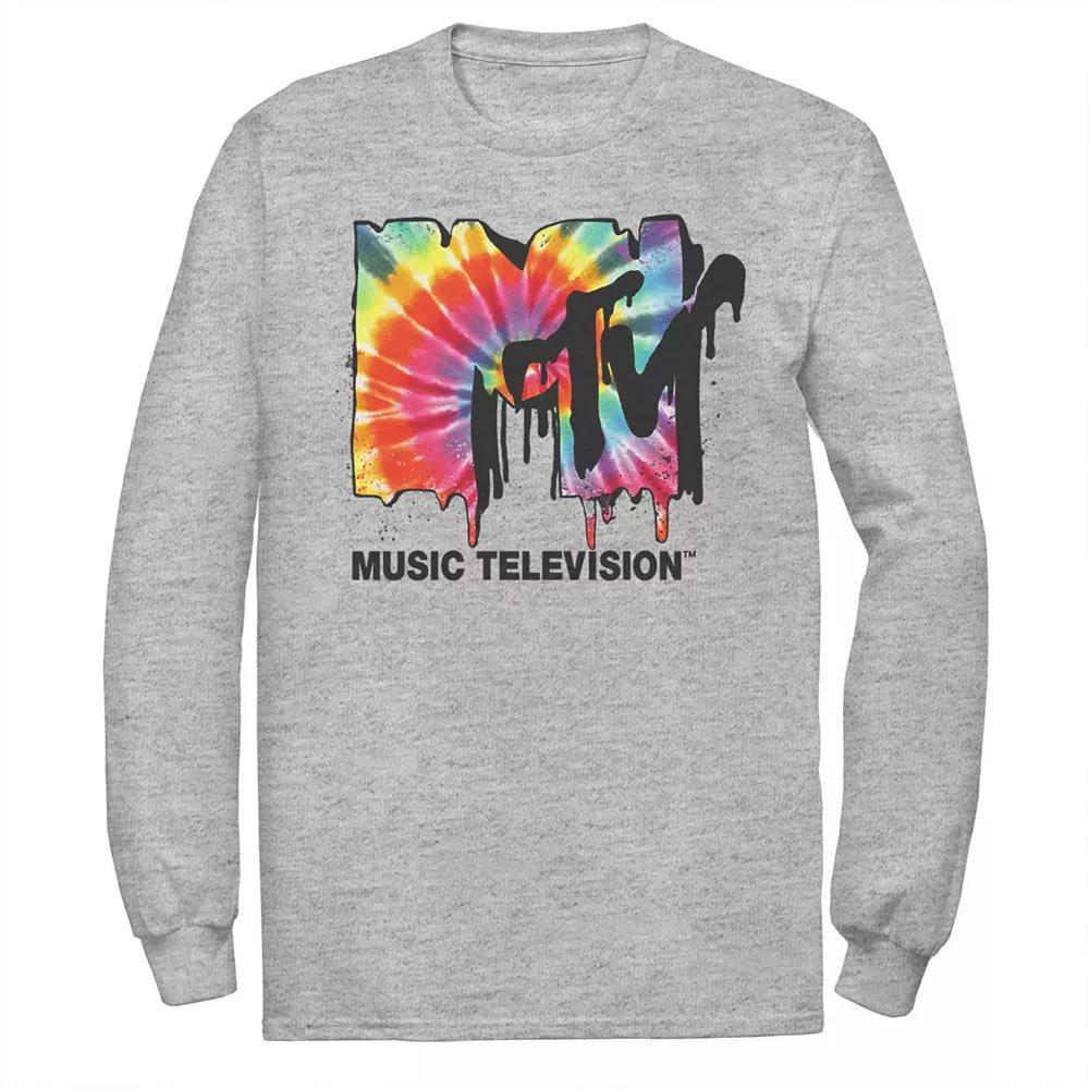 Men's MTV Classic Tie Dye Drip Logo Long Sleeve Graphic Tee, Size: Small, Athletic Grey Product Image