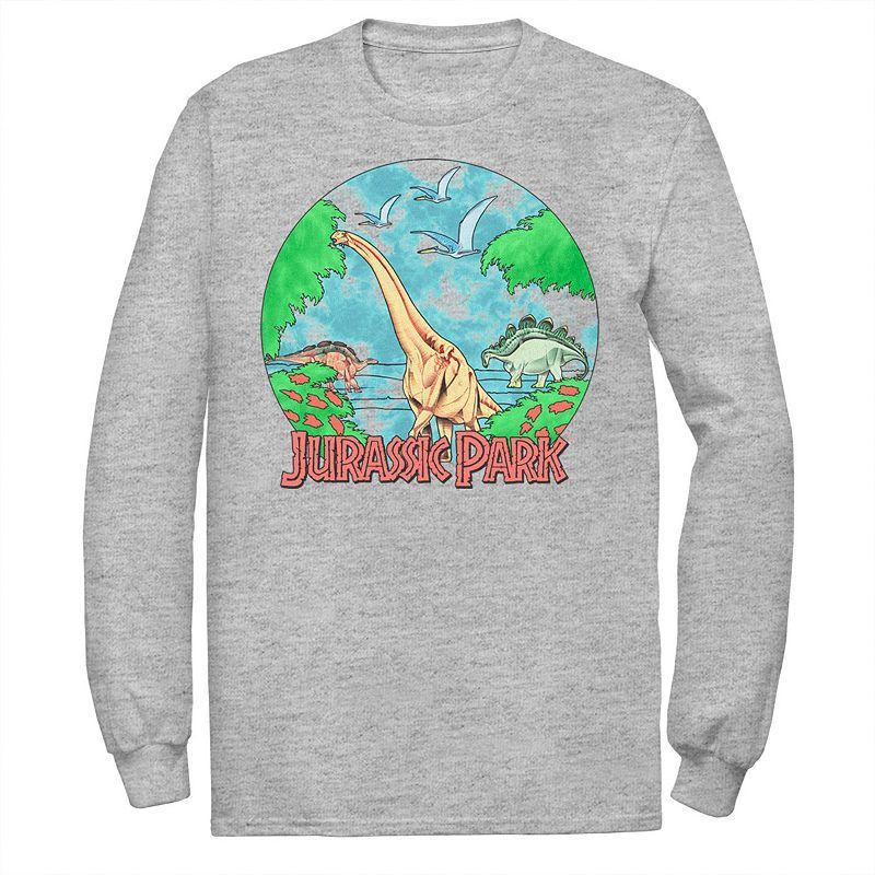 Men's Jurassic Park Retro Globe Watercolor Scene Tee, Size: Medium, Athletic Grey Product Image