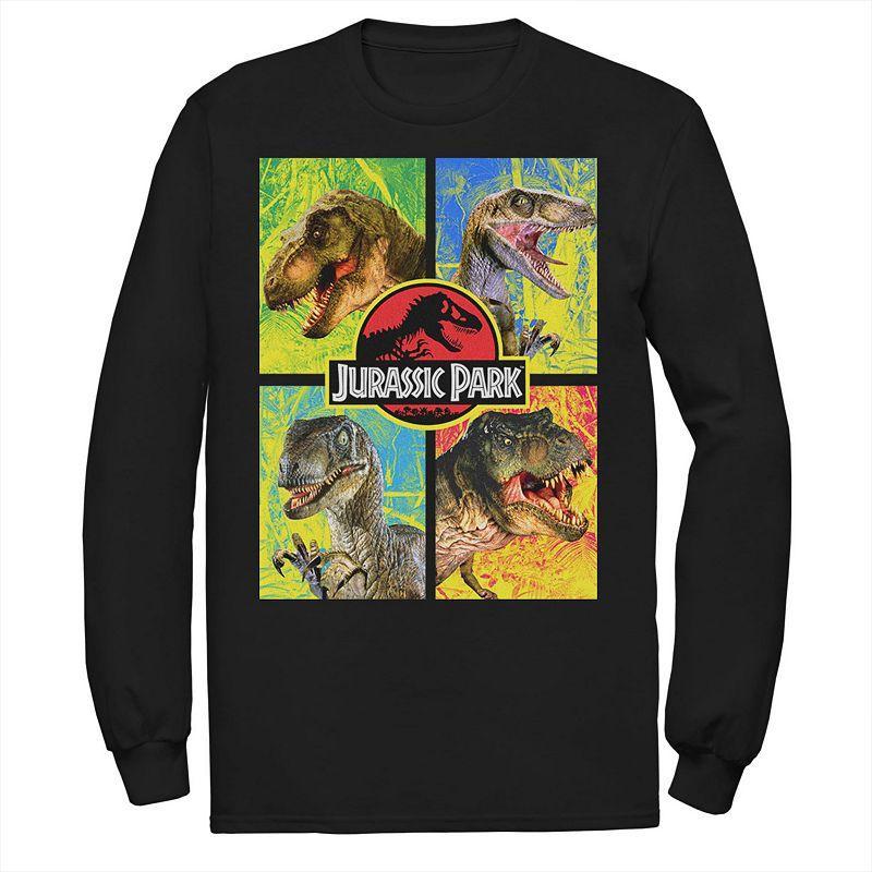 Men's Jurassic Park Four Different Dinosaur Faces Long Sleeve Tee, Size: Medium, Black Product Image
