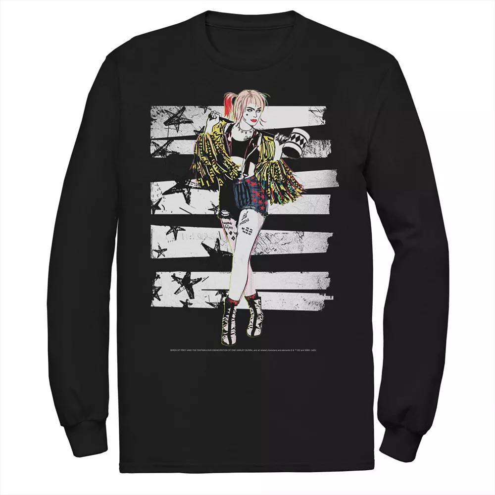 Men's Birds Of Prey Harley Quinn Bars Portrait Long Sleeve Tee, Size: Medium, Black Product Image