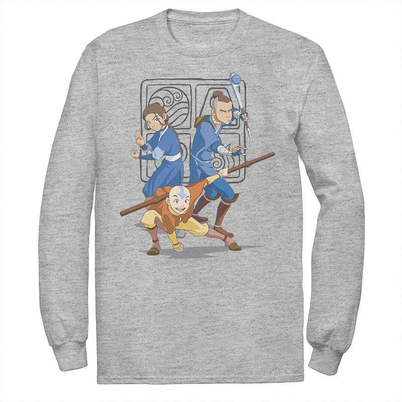 Men's Nickelodeon Avatar The Last Airbender Main Cast Group Shot Symbol Long Sleeve Graphic Tee, Size: XXL, Athletic Grey Product Image