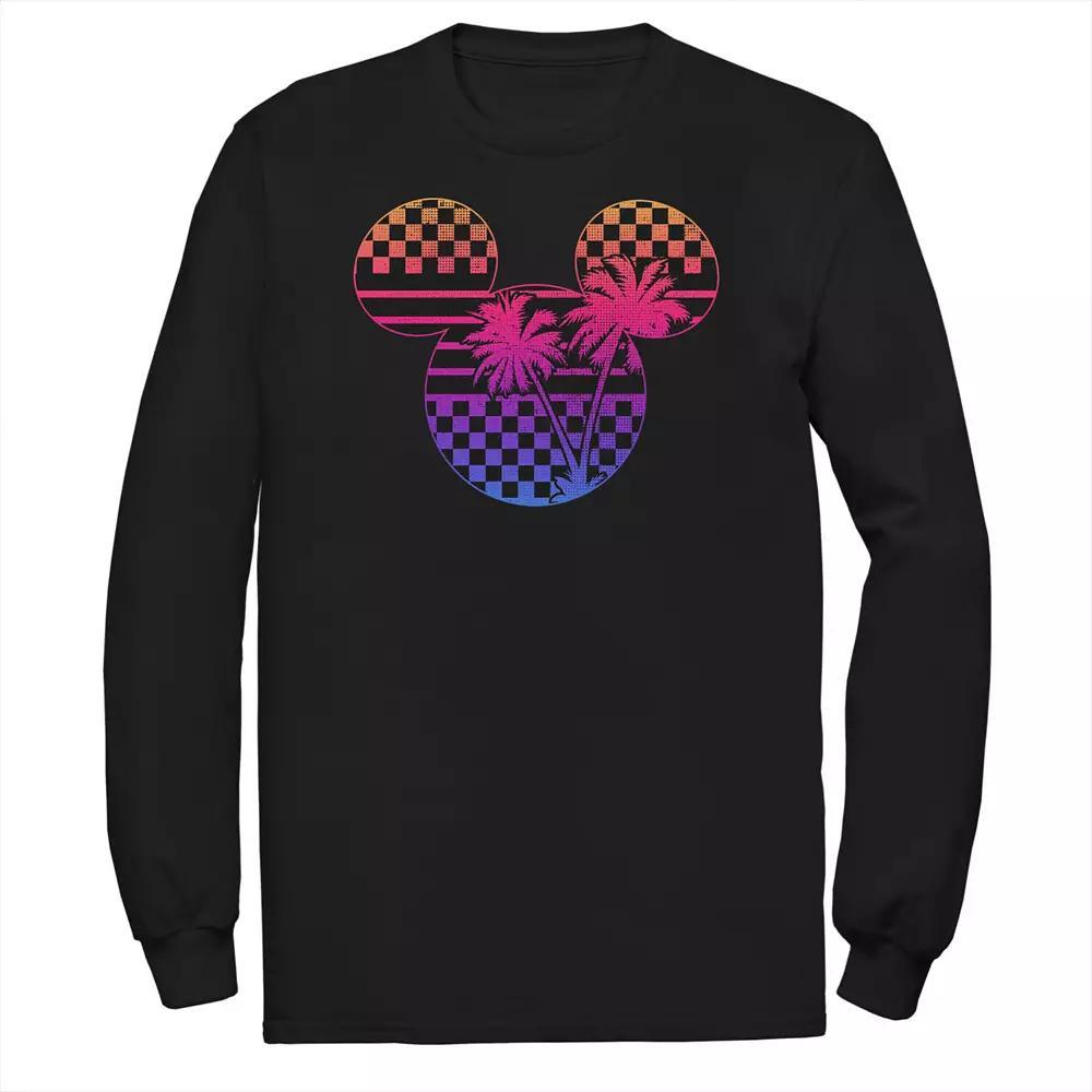 Disney's Mickey Mouse Big & Tall Gradient Checker Palm Tree Head Print Long Sleeve, Men's, Size: 3XL, Black Product Image