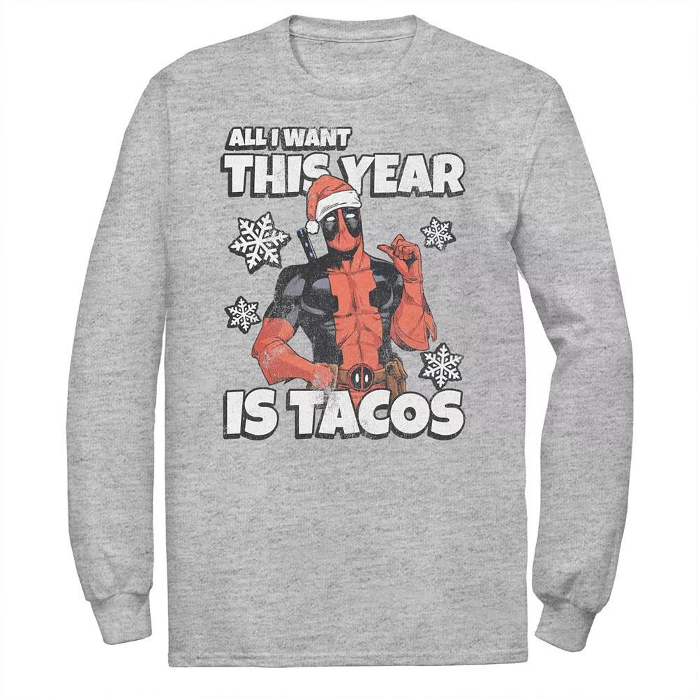 Men's Marvel Deadpool Santa Hat I Want Tacos Tee, Size: XL, Athletic Grey Product Image