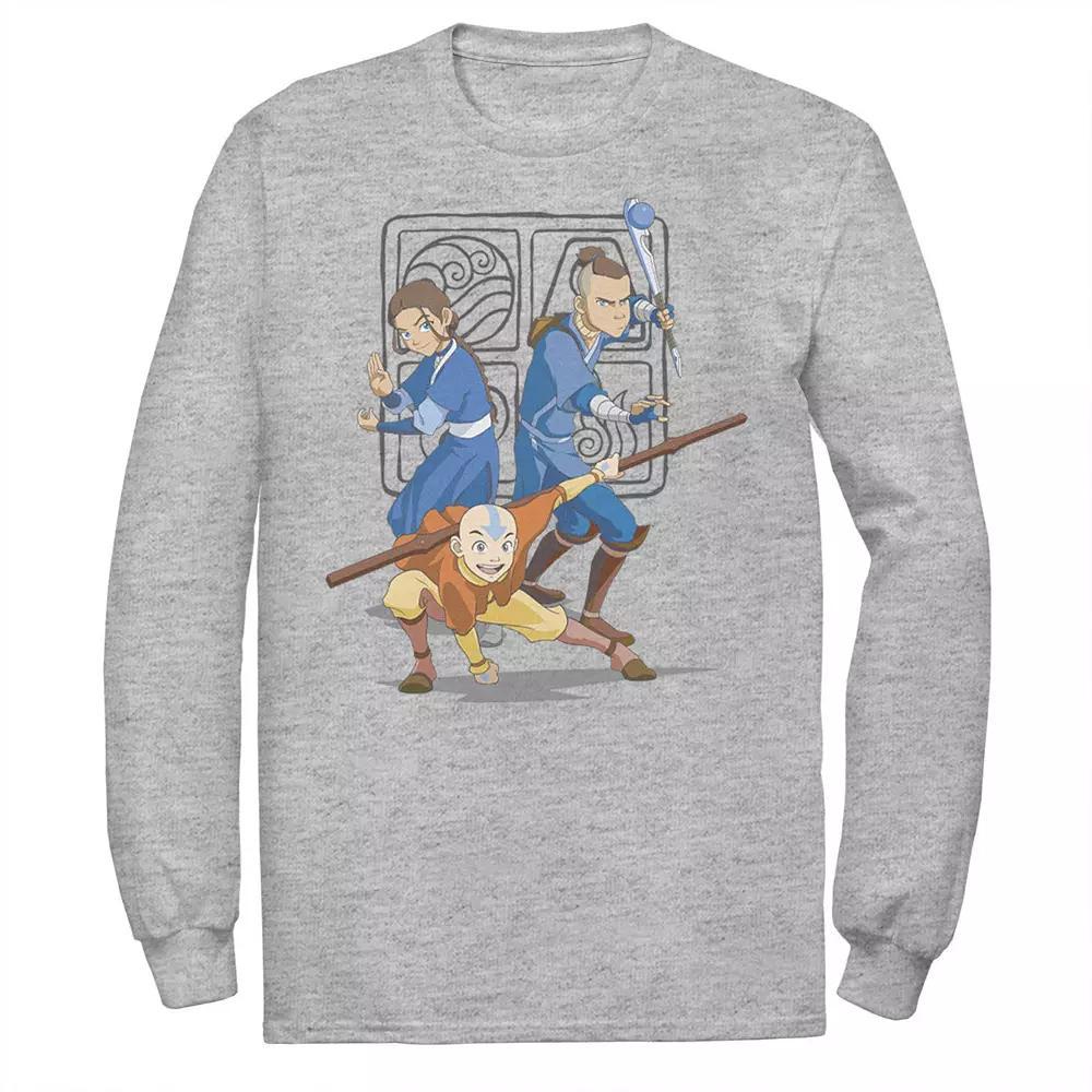 Men's Nickelodeon Avatar The Last Airbender Main Cast Group Shot Symbol Long Sleeve Graphic Tee, Size: XXL, Athletic Grey Product Image