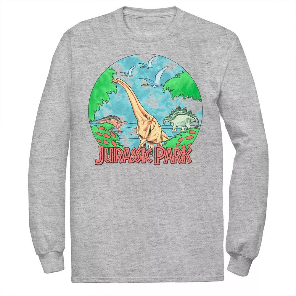 Men's Jurassic Park Retro Globe Watercolor Scene Tee, Size: Medium, Athletic Grey Product Image