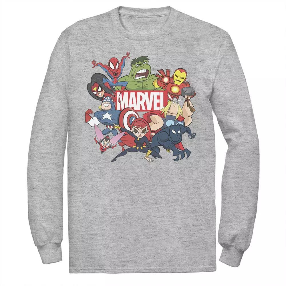 Men's Marvel Avengers Cartoon Action Collage Group Shot Tee, Size: XL, Athletic Grey Product Image