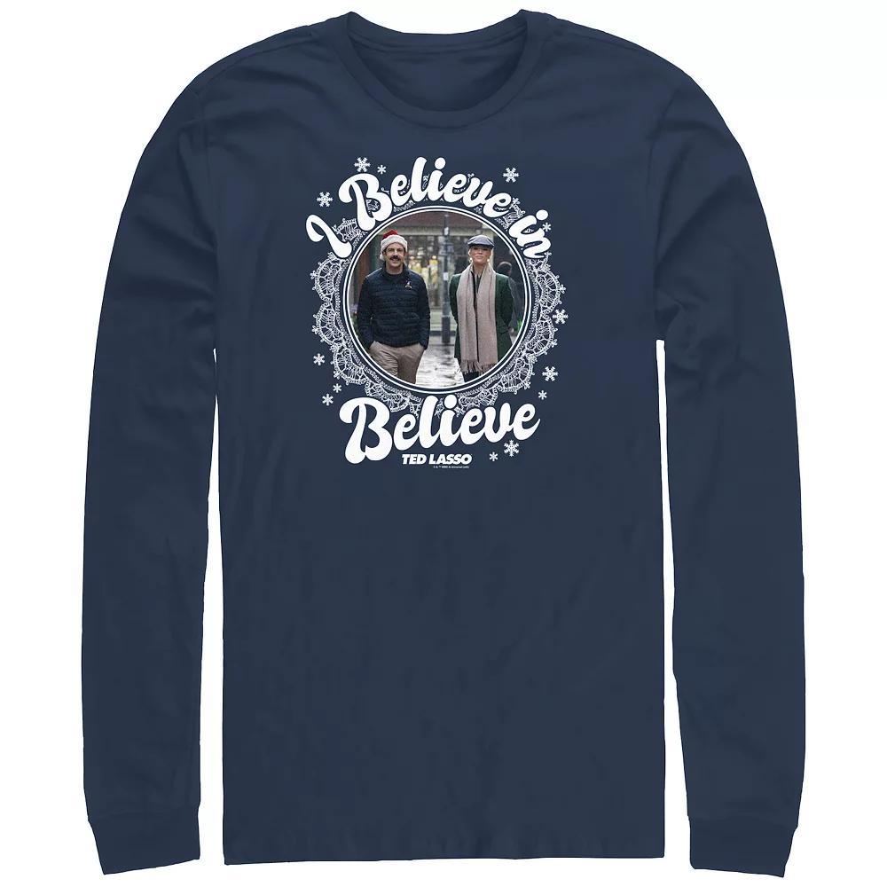 Big & Tall Ted Lasso I Believe In Believe Holiday Wreath Long Sleeve Graphic Tee, Mens Blue Product Image