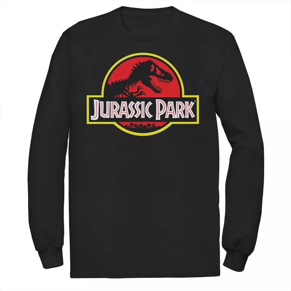 Mens Jurassic Park Red & Yellow Outline Logo Long Sleeve Graphic Tee Blue Product Image