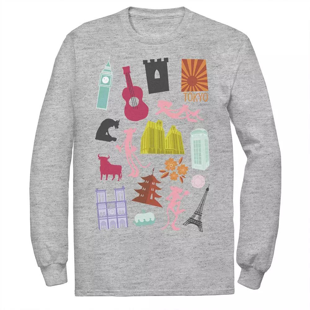 Men's Pink Panther Around The World Doodles Tee, Size: Small, Athletic Grey Product Image
