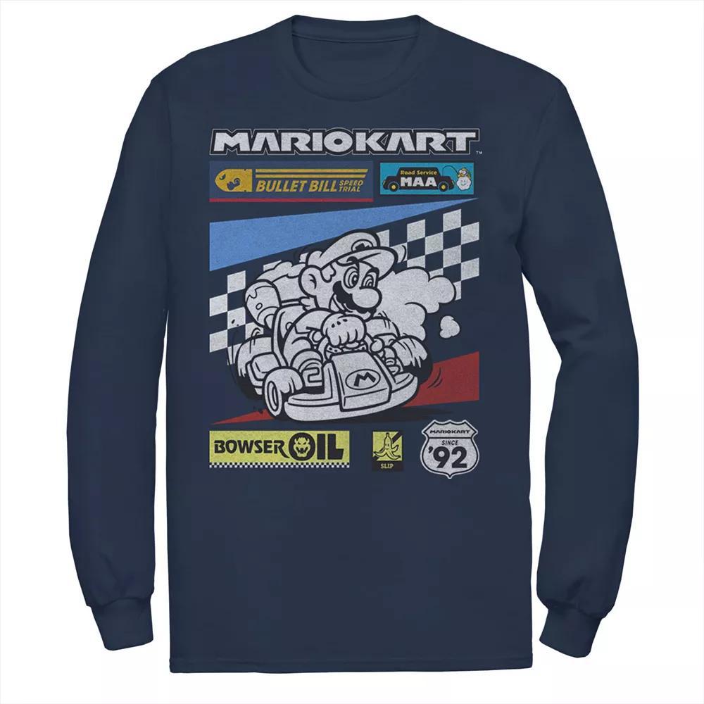 Big & Tall Mario Kart Mario Driving Poster Long Sleeve, Men's, Size: 3XL, Blue Product Image