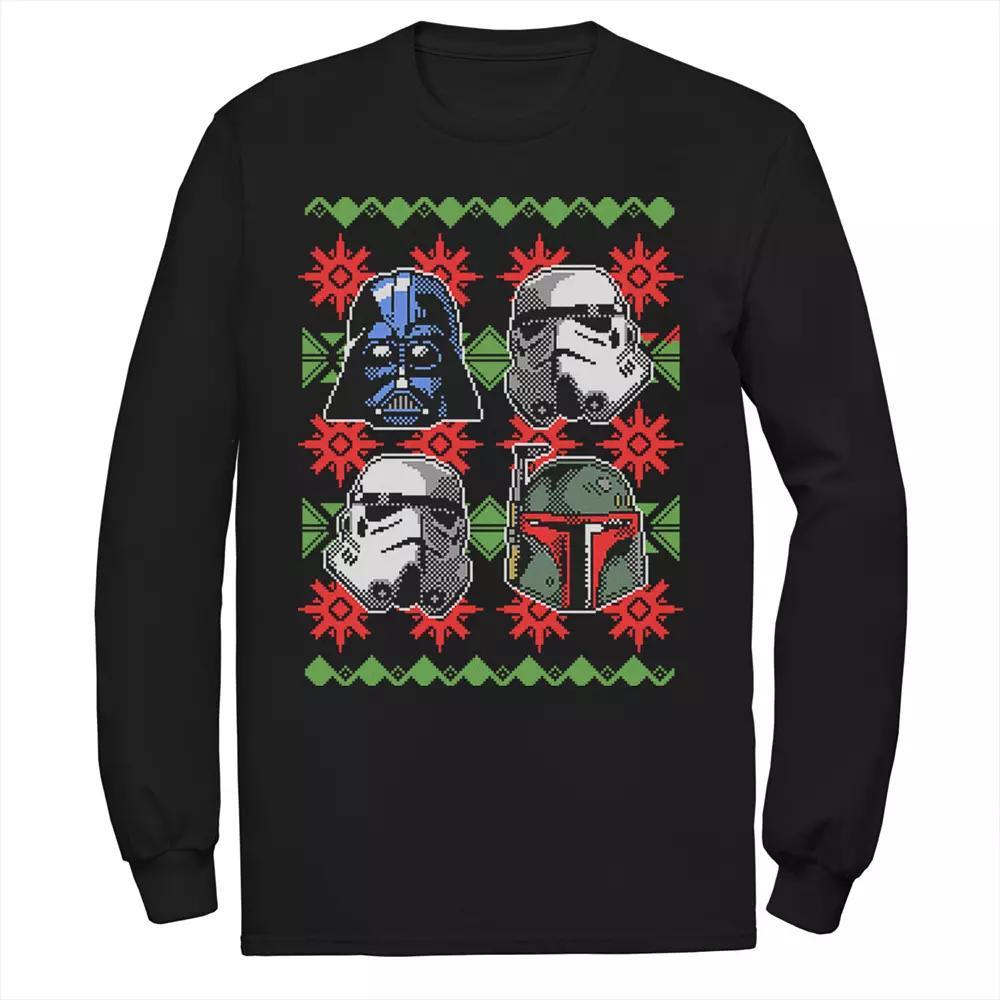 Men's Star Wars Bad Guy Helmets Ugly Christmas Long Sleeve Tee, Size: Large, Black Product Image
