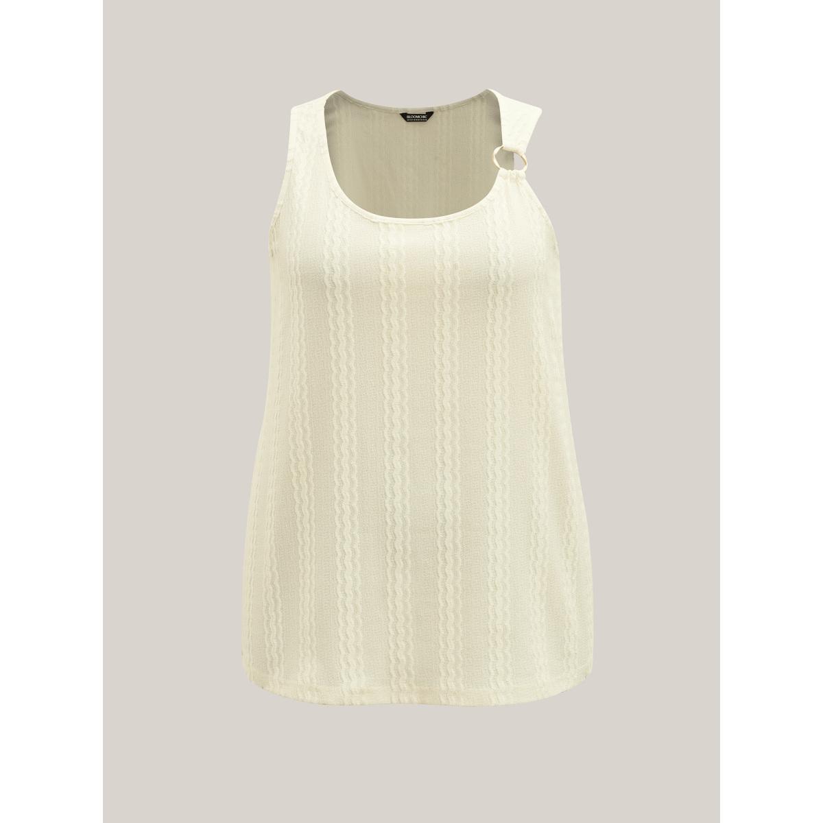 Plus Size Textured Metal Ring Sheer Tank Top Women Beige Texture U-neck Vacation Tank Tops Camis BloomChic 14-16/1X Product Image