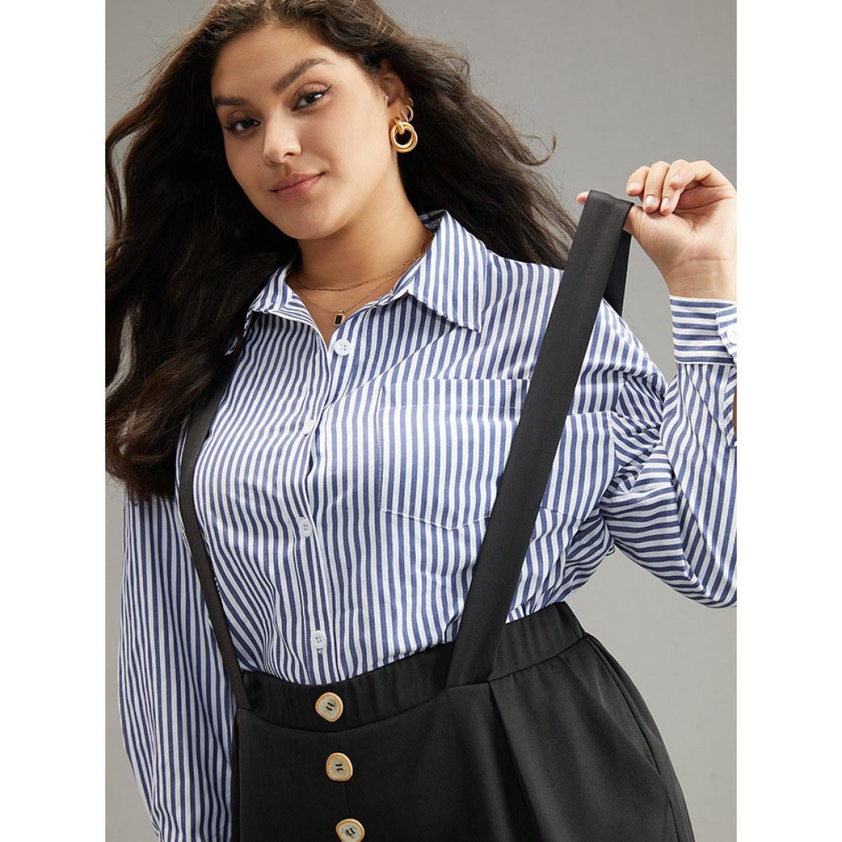 Plus Size Plain Button Detail Pocket Overall Pants Women Black Office Straight Leg High Rise Work Pants BloomChic 26/4X Product Image