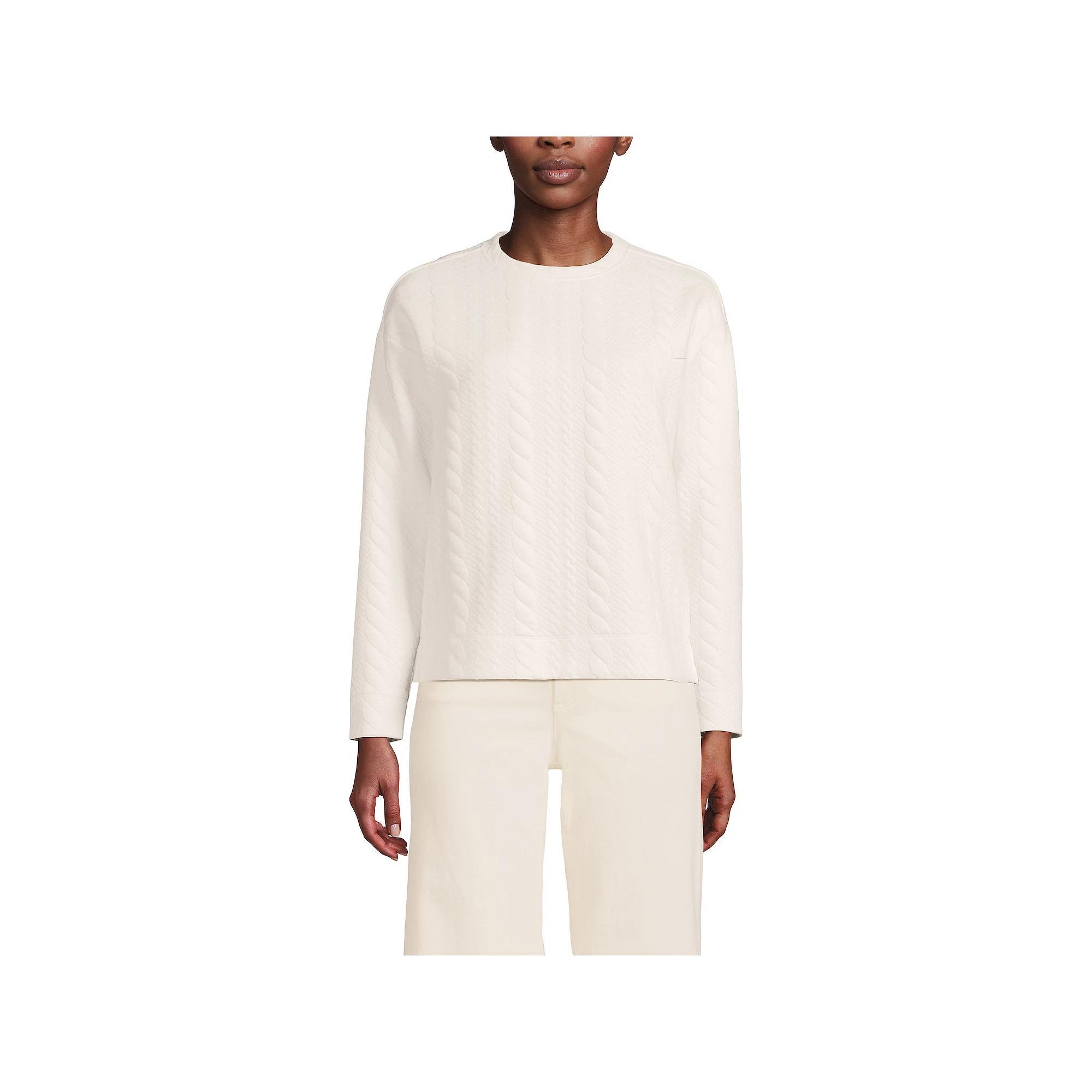 Women's Lands' End Quilted Cable Sweatshirt, Size: XL, Fresh Ivory Product Image