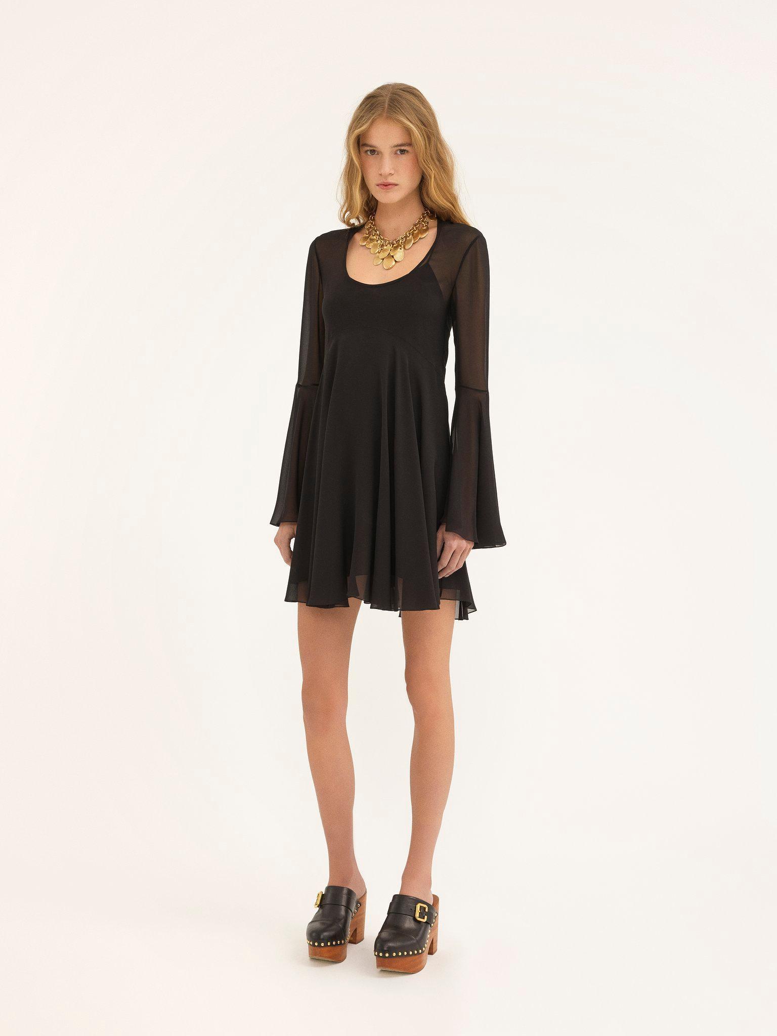 Flared mini dress in silk georgette Product Image