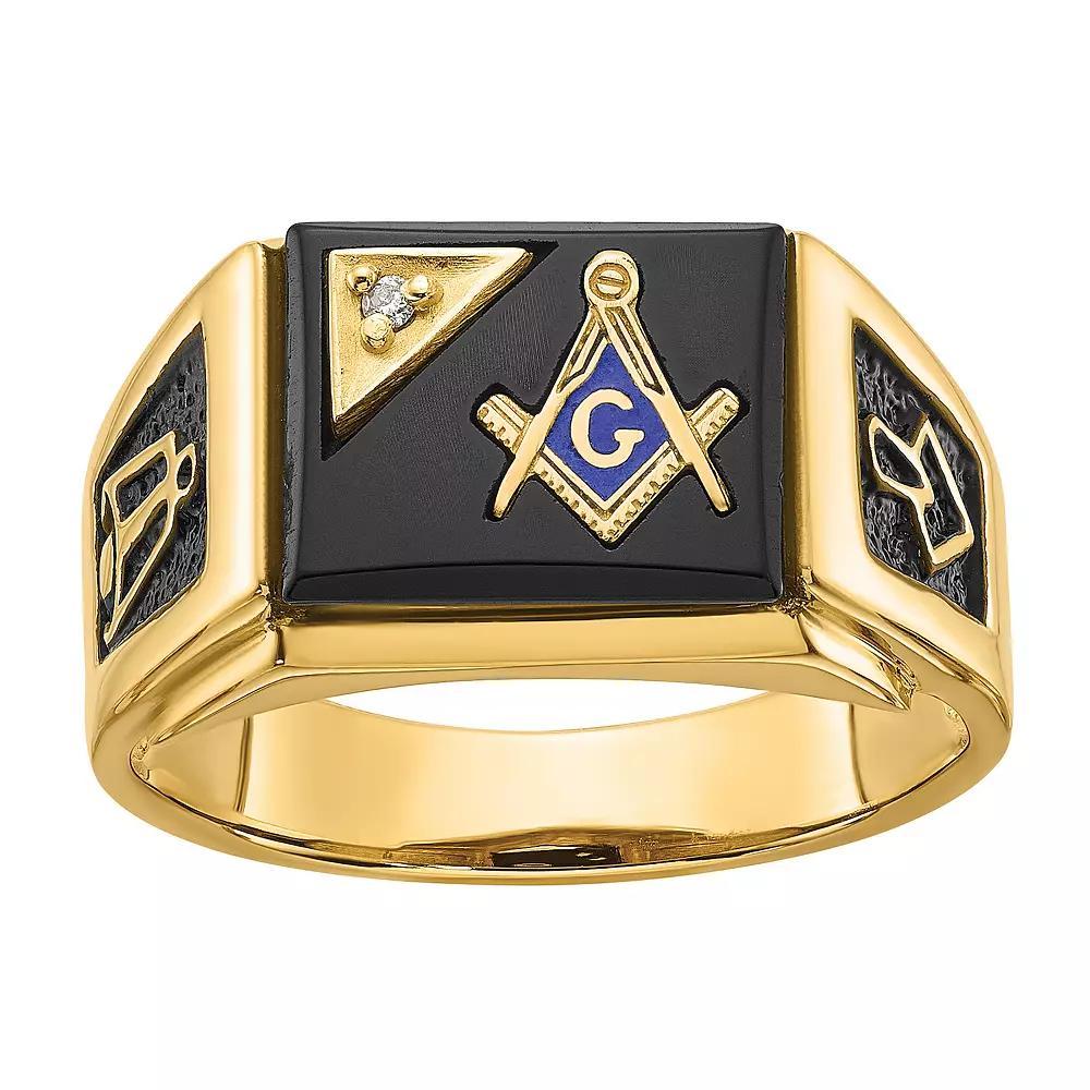 Masonic Collection Mens 14k Gold Black Enamel, Onyx & 1/10 Carat T.W. Diamond Masonic Ring Product Image