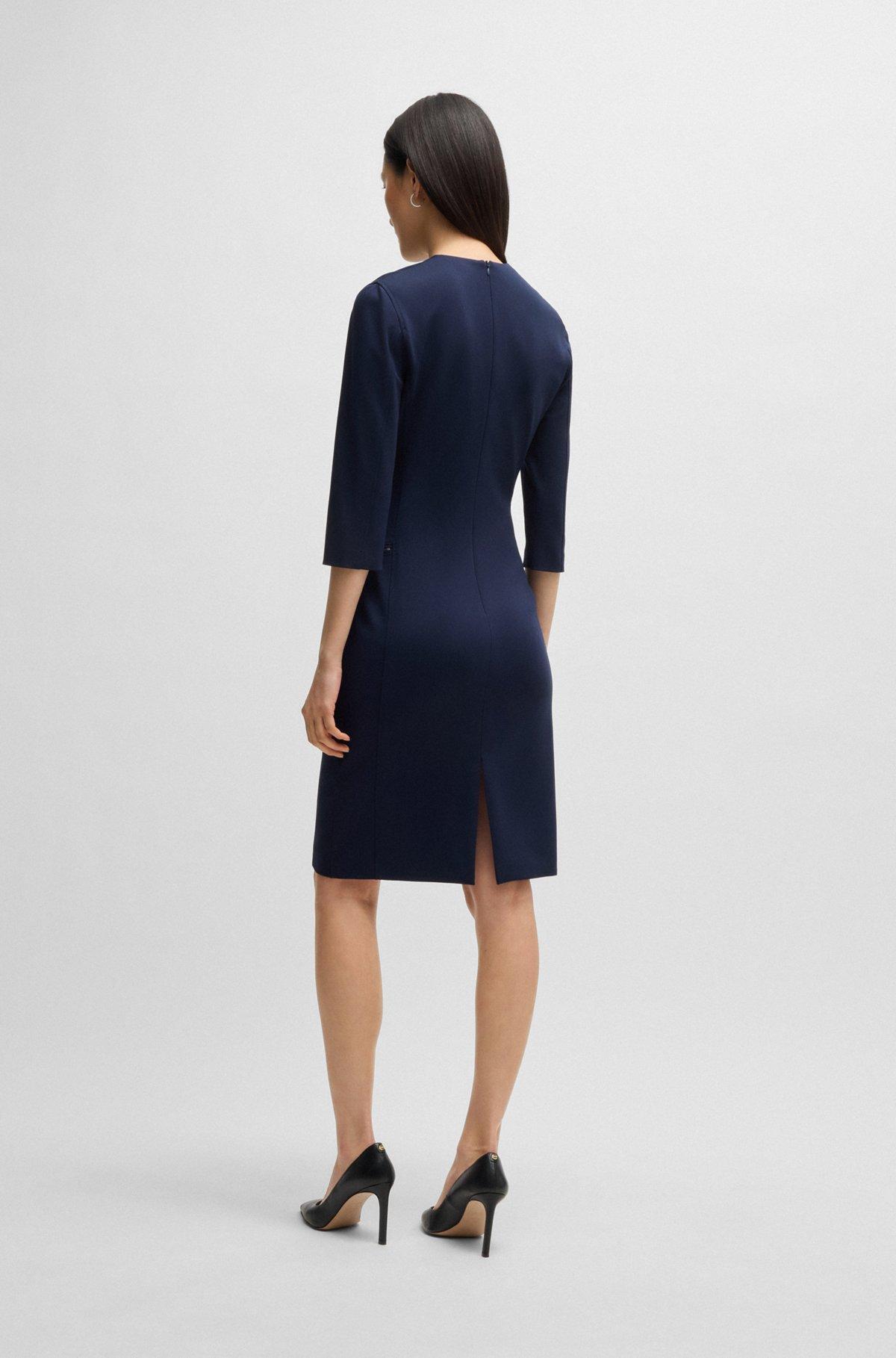 BOSS - V-neck dress with zipped pockets and cropped sleeves - Dark Blue Product Image
